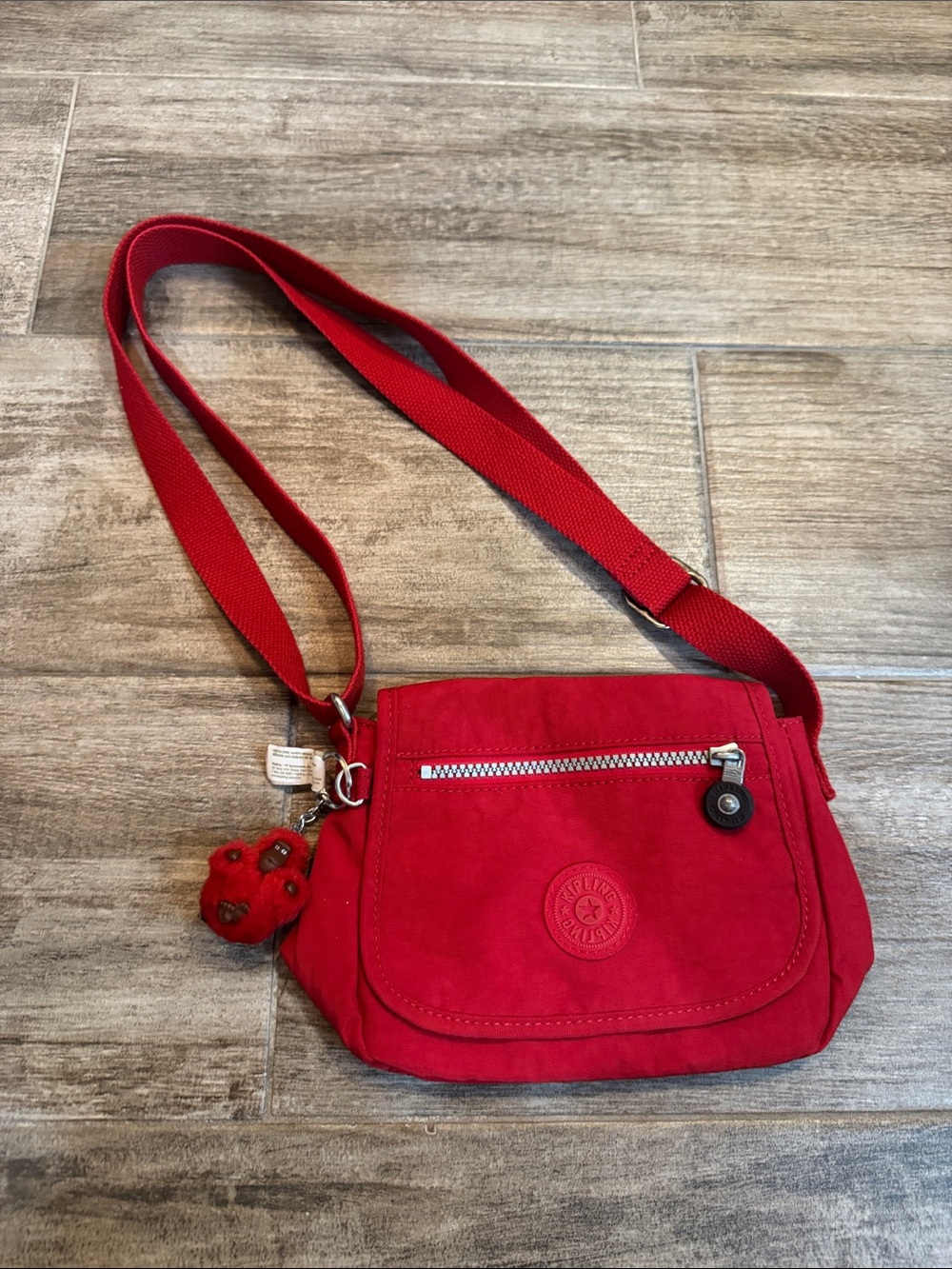 Kipling Red Nylon Crossbody Bag with Monkey Key Charm